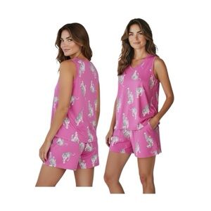 Joyspun Vibrant Pink Pajama Set with Playful Tiger Print